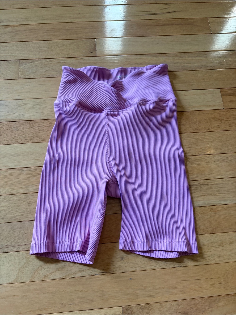 Year of Ours Ribbed High-Waist Purple Bike Shorts with Cross Waist